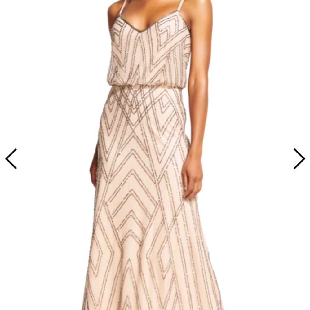 GOLD Adriana Papell Beaded Blusson Dress